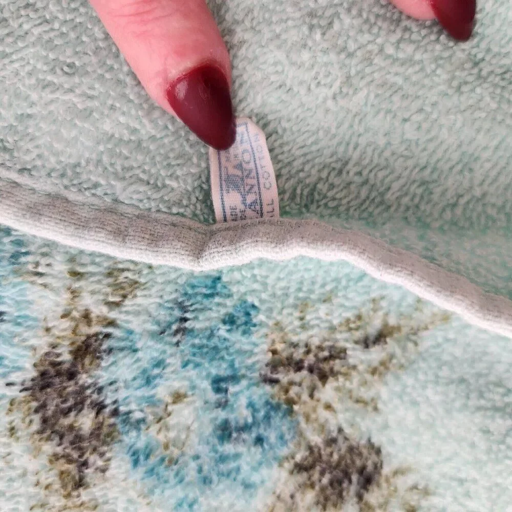 Vintage 70s Cannon Bath Towel Teal Blue Green Floral Hollywood Regency